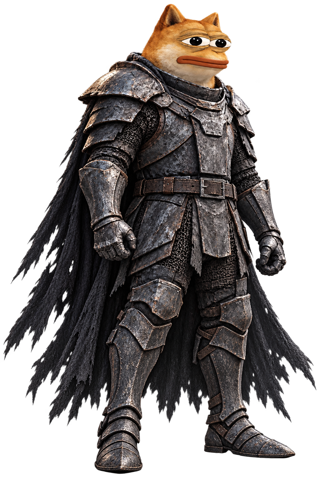 The White Dope, an orange cat in weathered dark knight armor